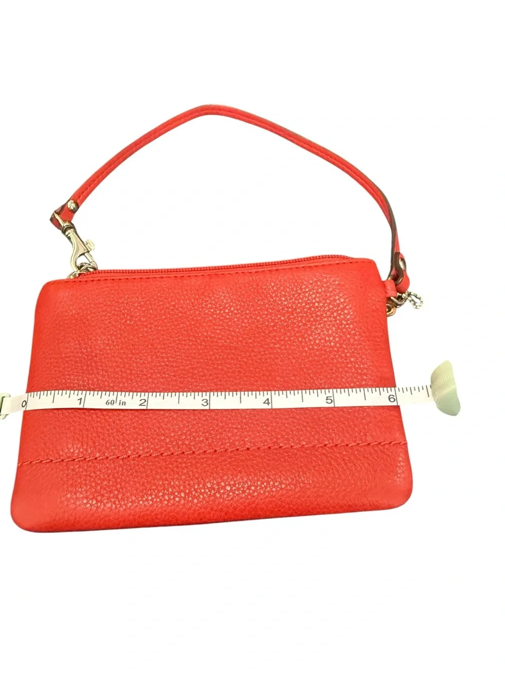 Coach Coral-Red Leather Wristlet with Logo Tag